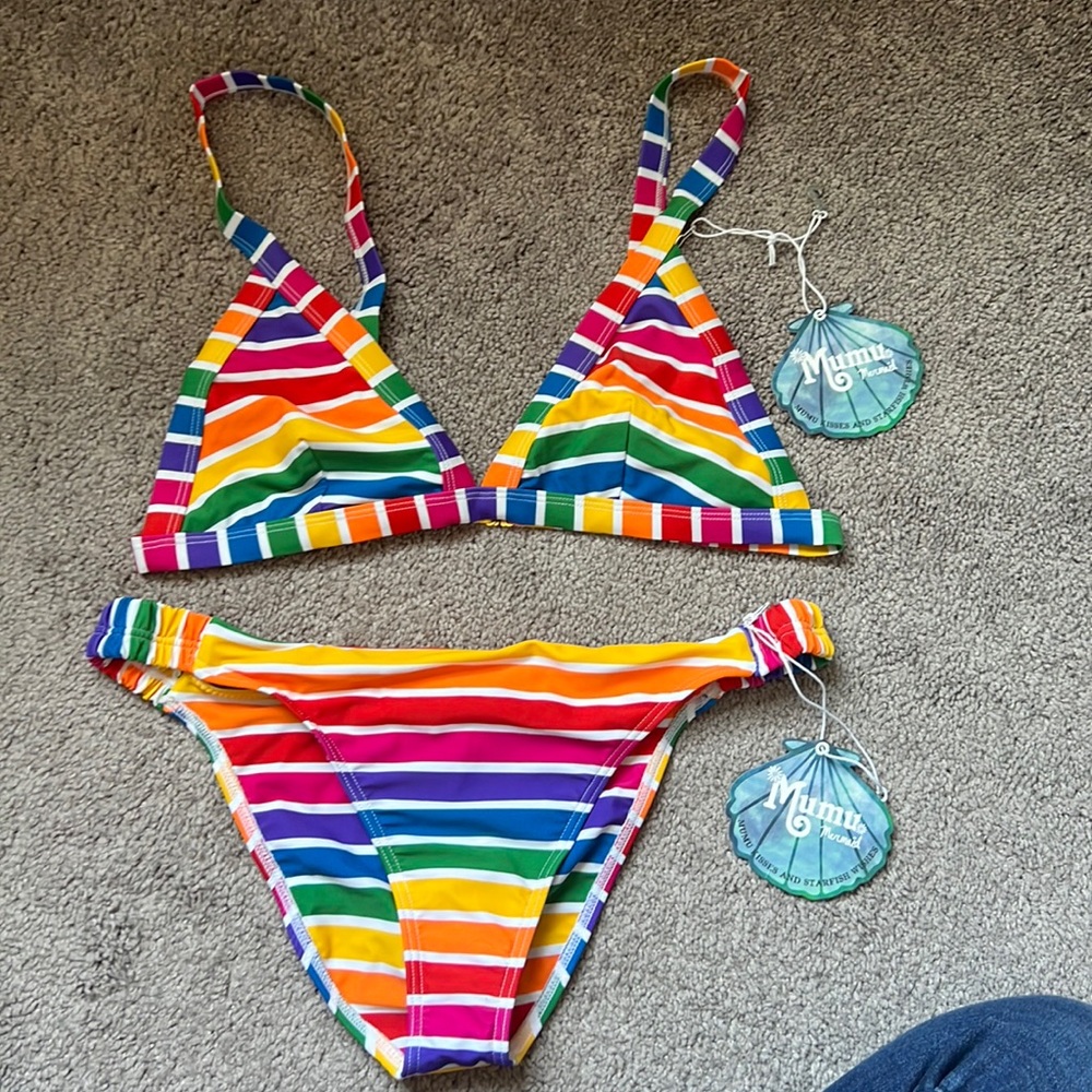 Bnwt smym bikini l/xl rainbow fun dip